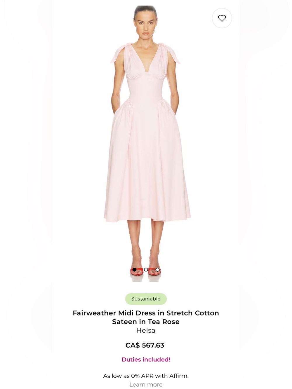 NWOT Helsa Fairweather Midi Dress in Stretch Cotton Sateen